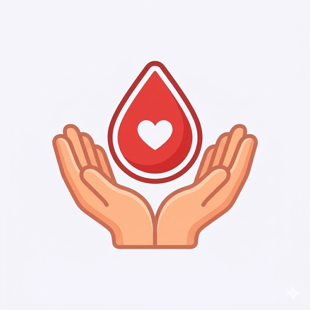 A drop of blood with a white heart inside, representing Blood Donation Drives