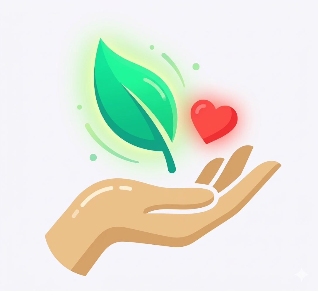 Symbolic hands offering a glowing green leaf representing Organ Donation